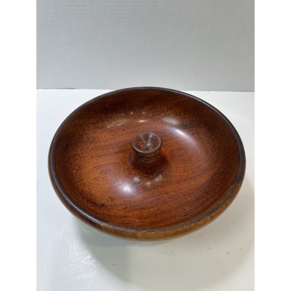 Vintage Real Wood Nut Bowl MCM Mid Century Modern 9.5” Turned Center Nut Cracker